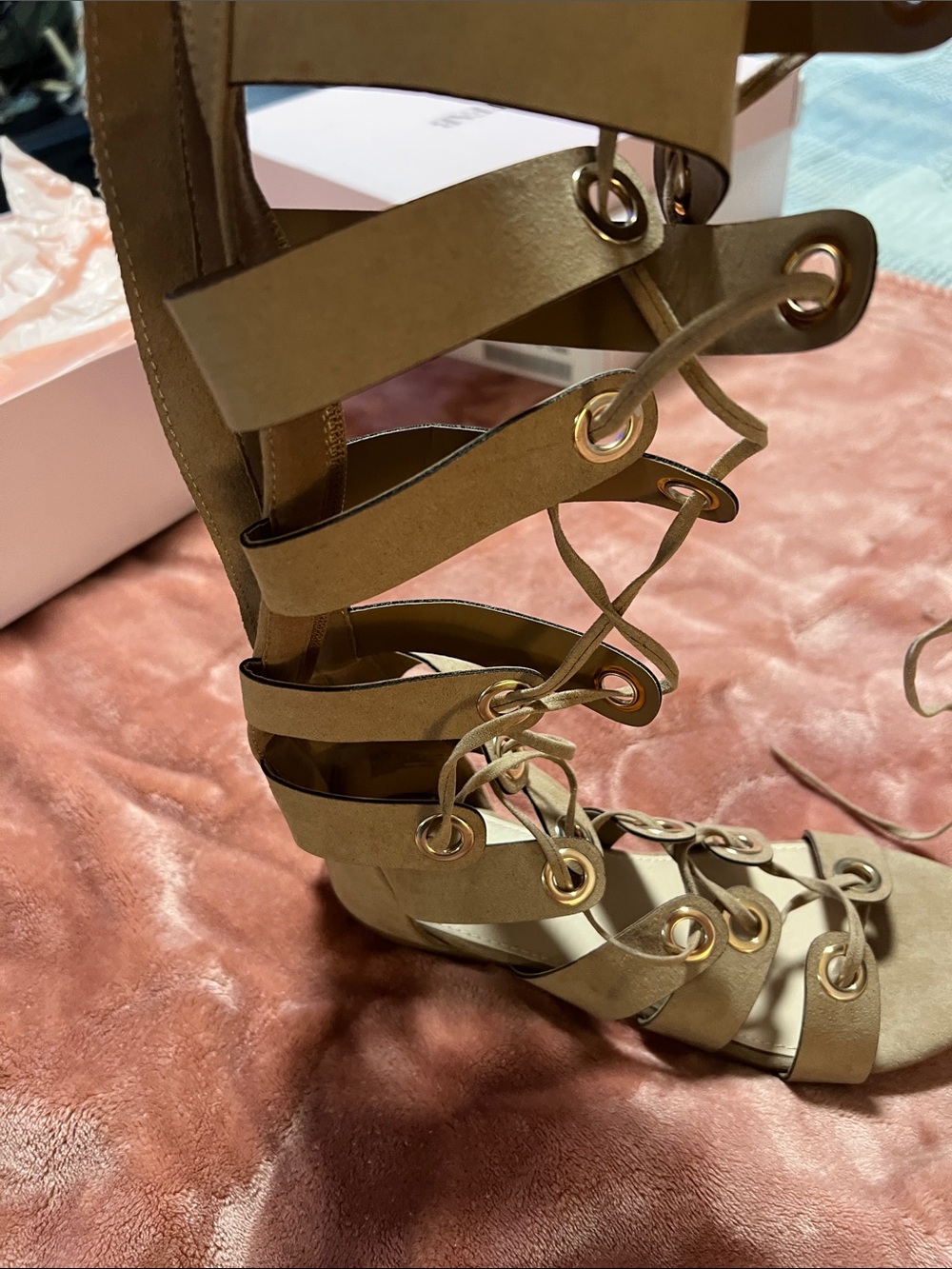 JustFab Taupe Lace-Up Gladiator Moccasins